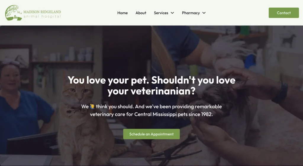 Madison Ridgeland Animal Hospital website screenshot